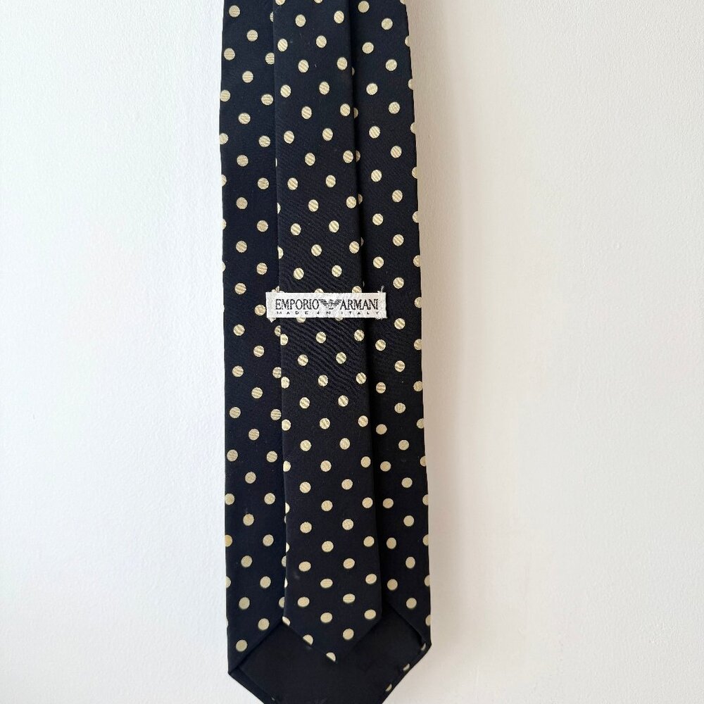 Emporio Armani Italy Black & White Medium Polka Dot Silk Neck Tie (4" Width)